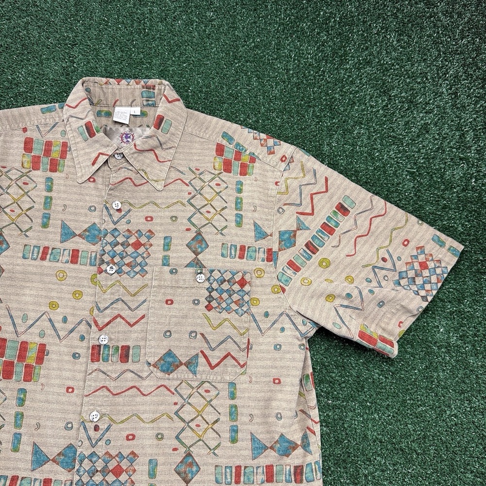Vintage The Territory Ahead Men's Aztec Indian Silk Button Shirt Size Large